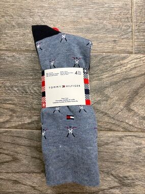 Tommy Hilfiger Light Blue Dress Crew Socks with Golf Motif - 4 Pack